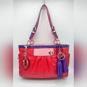 Coach East West Gallery Pleated Leather shoulder bag w/ Lips & Ru Paul charms